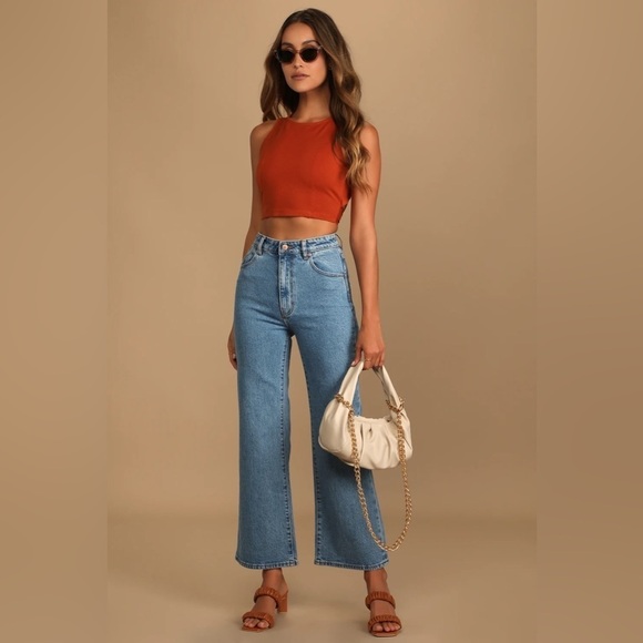 LULU’S Let’s Tie It Rust Orange Tie Back Cropped Tank Top - Picture 2 of 4